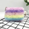 New colorful plush cosmetic bag, rainbow-colored plush student large-capacity stationery, women's plush pen case storage bag Specification image